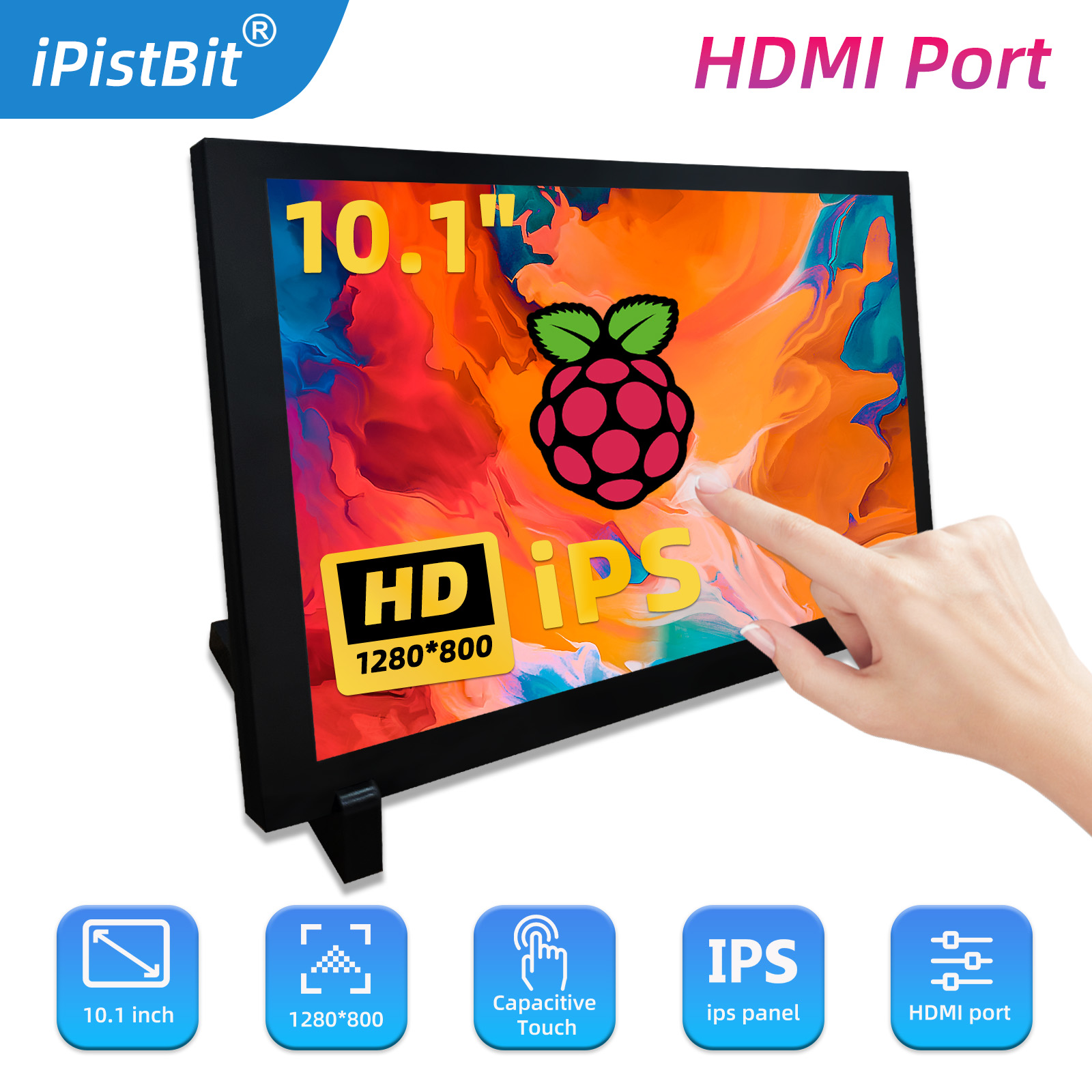Raspberry Pi 10.1 Inch Capacitive Touch Screen Ips - شاشة محمولة تعمل باللمس بالسعة HDMI